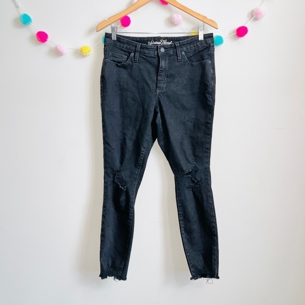 Wild Fable Black Distressed Mid Rise Skinny Jeans With Raw Hem Women's Size 30